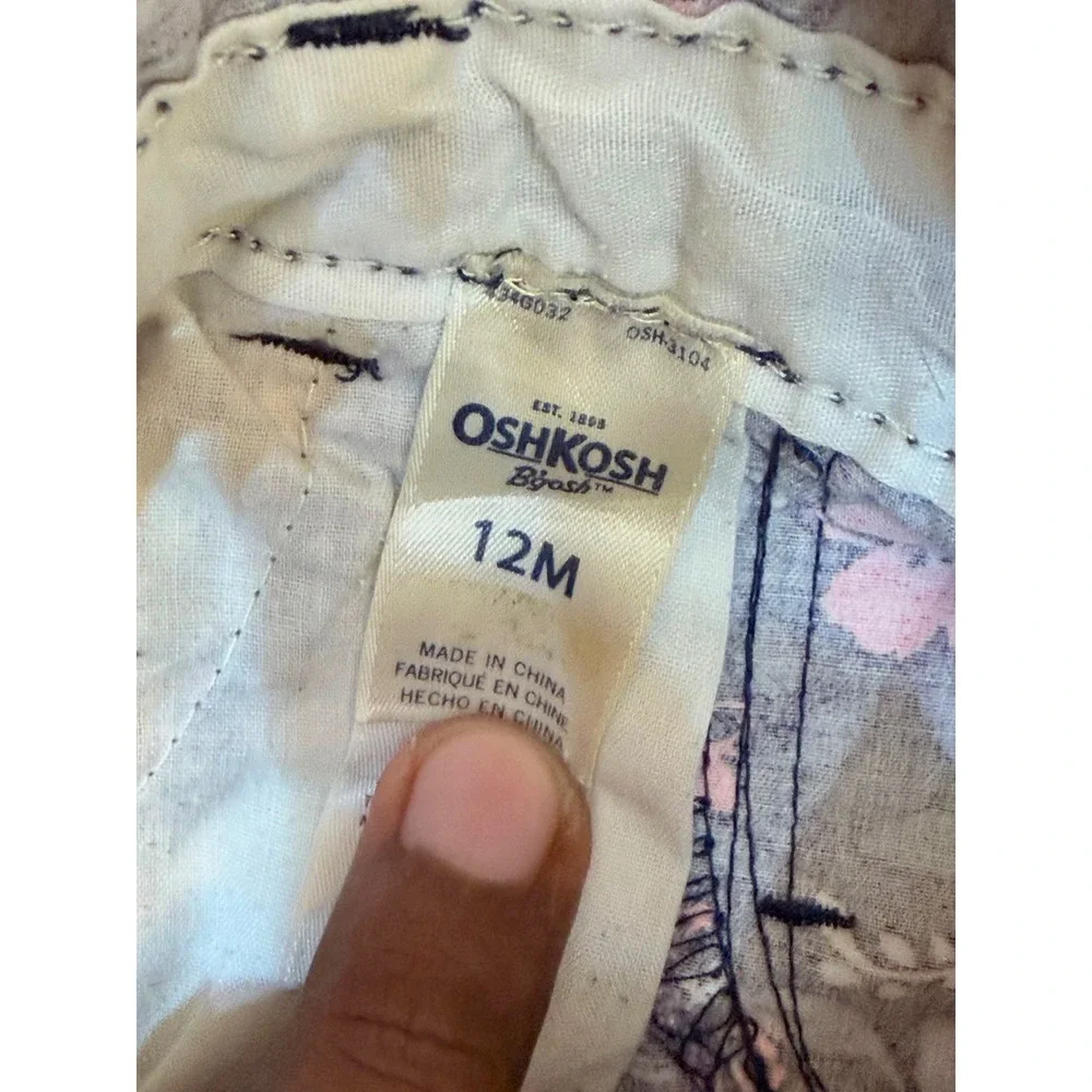 OshKosh Bgosh Floral Denim Overalls Baby Girls 12M Blue Pink Flower Print Bibs